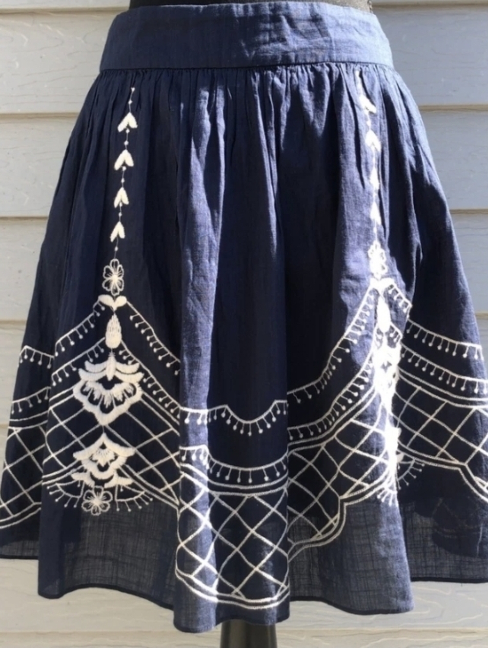 Quiksilver Navy Blue Circle Skirt with White Embroidery XS